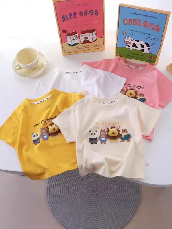 children’s t-shirts wholesale sizes 100-150, various styles and colors, high-quality fabric