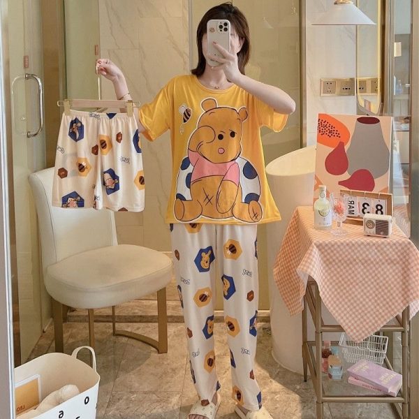 Women’s short-sleeved pajama set, breathable cotton, multiple styles and colors, size S-4XL, best-selling