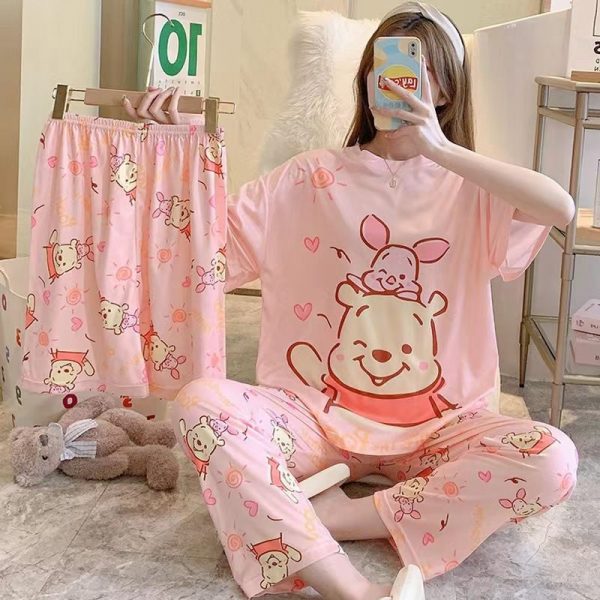 Women’s short-sleeved pajama set, breathable cotton, multiple styles and colors, size S-4XL, best-selling