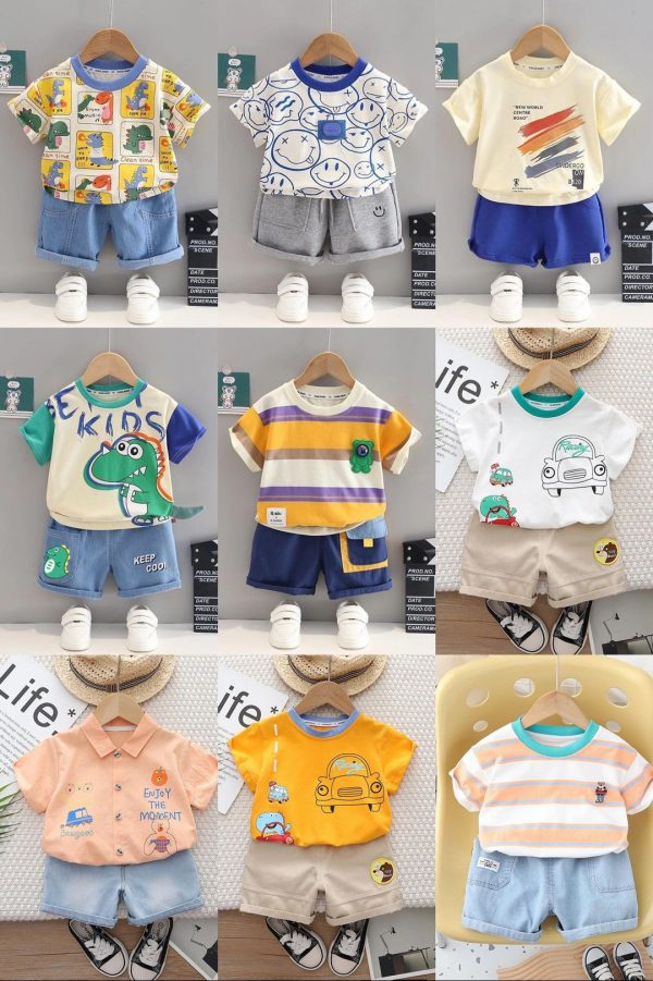 Children’s summer set, wholesale, ages 3-12, multiple trendy styles, bright colors, best-selling