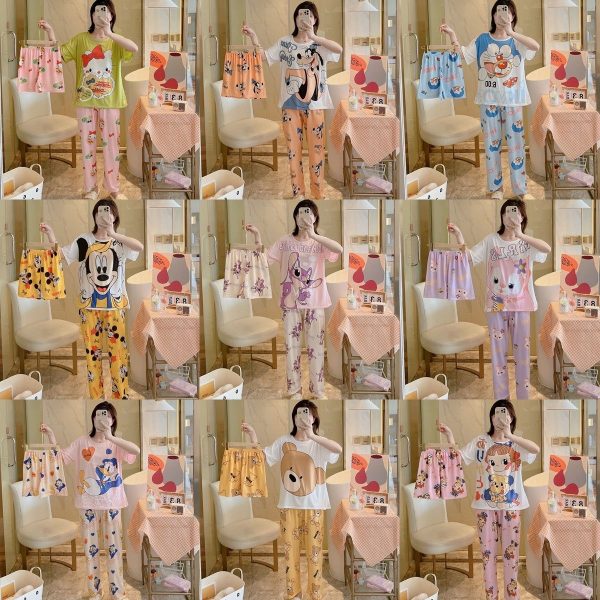 Women’s short-sleeved pajama set, breathable cotton, multiple styles and colors, size S-4XL, best-selling