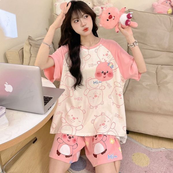 Women’s short-sleeved pajama set, breathable cotton, sizes S-4XL, multiple styles and colors, best-selling