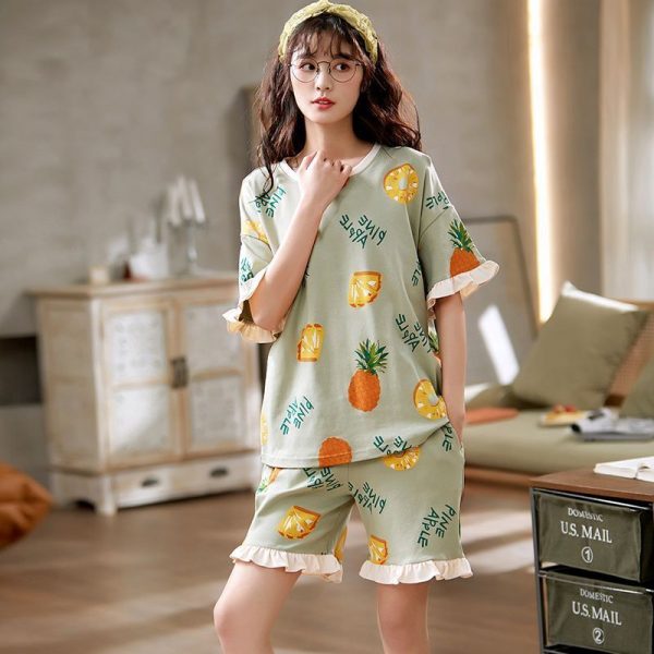 Women’s short-sleeved pajama set, breathable cotton, sizes S-4XL, multiple styles and colors, best-selling